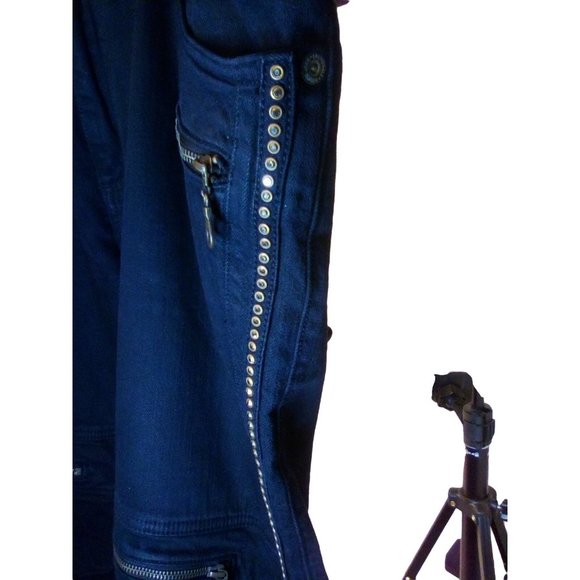 Robin's Jeans Rare loaded Mens Black/Gold Embellished Racer Jeans size 40 - Picture 4 of 10